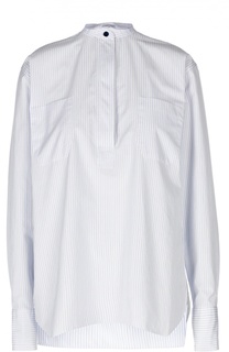 Удлиненная блуза в полоску с разрезами и воротником-стойкой Helmut Lang