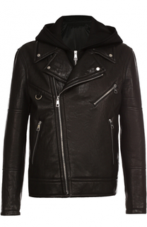 Кожаная косуха с подстежкой из вискозы с капюшоном Neil Barrett