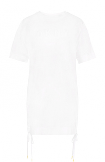 Удлиненная футболка с логотипом бренда и бантами DKNY