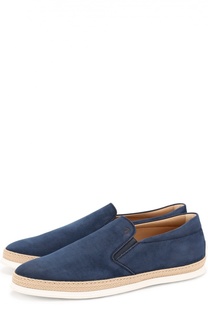 Кожаные слипоны с отделкой из рафии Tod’s