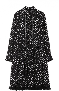Шелковое платье-рубашка в горох с кружевной отделкой Dolce &amp; Gabbana