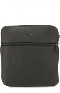 Кожаная сумка-планшет с внешним карманом на молнии Armani Jeans