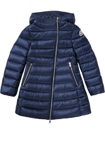 Стеганый пуховик с косой молнией и капюшоном Moncler Enfant