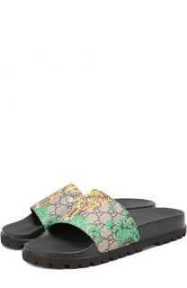 Шлепанцы на толстой подошве с принтом Gucci