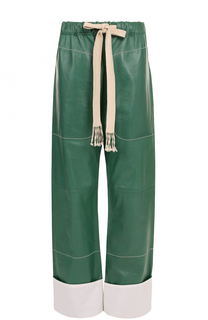 Кожаные брюки прямого кроя с эластичным поясом и карманами Loewe