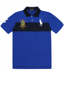 Поло из хлопка с логотипом бренда и контрастной отделкой Polo Ralph Lauren