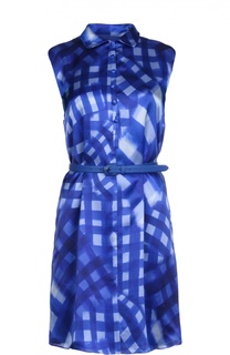 Шелковое платье-рубашка без рукавов с поясом Armani Collezioni