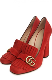 Замшевые туфли Marmont с пряжкой Gucci