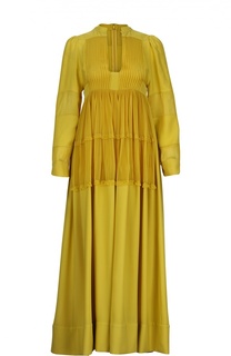 Шелковое платье в пол с завышенной талией и глубоким вырезом Valentino