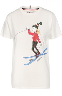Хлопковая футболка прямого кроя с ярким принтом Moncler