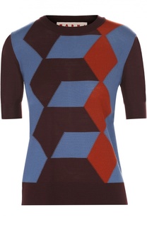 Шерстяной пуловер с коротким рукавом и контрастным принтом Marni