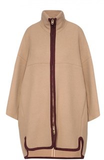 Шерстяное пальто на молнии с высоким воротником и контрастной отделкой Chloé