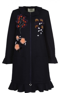Пальто прямого кроя с накладными карманами и меховой отделкой Fendi