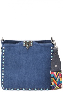 Сумка Guitar Rockstud Rolling из денима с вышитым ремнем Valentino