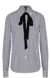 Хлопковая блуза в полоску с бархатным воротником аскот Marc Jacobs
