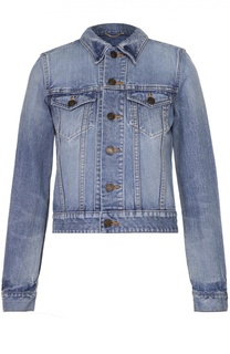 Укороченная джинсовая куртка с вышивкой на спинке Saint Laurent