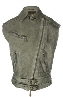 Кожаный жилет с асимметричной молнией и декоративной отделкой Roberto Cavalli