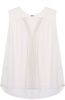 Шелковый топ  с V-образным вырезом и кружевной отделкой Elie Tahari