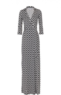 Шелковое платье-макси с запахом и контрастным принтом Diane Von Furstenberg