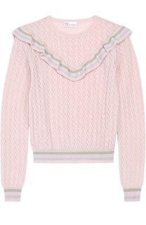 Укороченный пуловер с контрастной отделкой и оборками REDVALENTINO