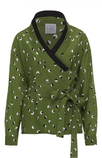 Шелковая блуза-кимоно с принтом и контрастной отделкой Stella Jean