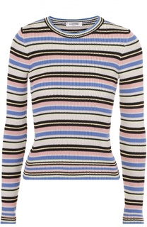 Облегающий пуловер в контрастную полоску с круглым вырезом Valentino