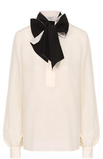 Шелковая блуза с накладными карманами и воротником-стойкой Lanvin