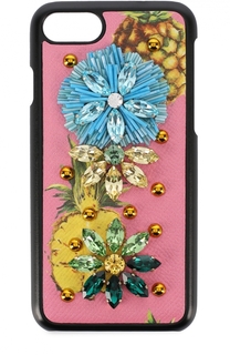 Кожаный чехол для iPhone 7 с принтом и декором Dolce &amp; Gabbana