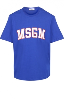 Хлопковая футболка с контрастной надписью MSGM