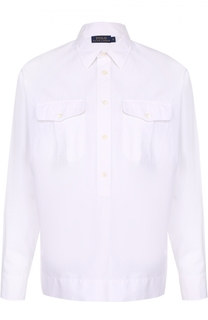 Хлопковая блуза прямого кроя с накладными карманами Polo Ralph Lauren