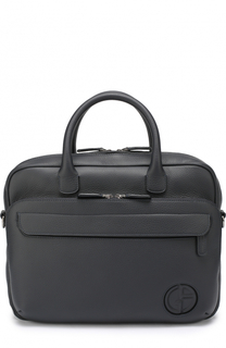 Кожаная сумка для ноутбука с внешним карманом на молнии и плечевым ремнем Giorgio Armani