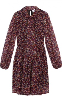 Шелковое мини-платье с ярким принтом и воротником аскот MSGM