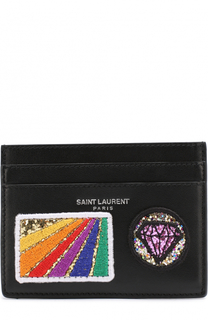 Кожаный футляр для кредитных карт с декоративной отделкой Saint Laurent