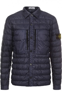 Стеганый пуховик на кнопках с отложным воротником Stone Island