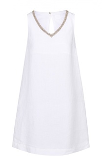 Льняное мини-платье с контрастной вышивкой 120% Lino