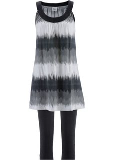 Платье мини + леггинсы капри (черный/белый с рисунком + черный) Bonprix