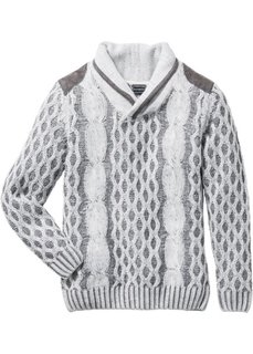 Пуловер Slim Fit с шалевым воротом (светло-серый) Bonprix