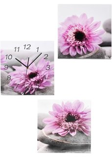 Набор картин с часами Цветы (3 шт.) (лиловый/серый) Bonprix