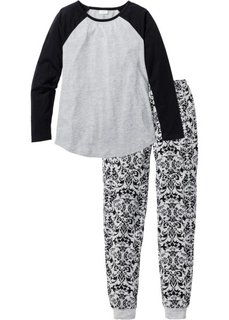 Пижама (светло-серый меланж/черный с рисунком) Bonprix