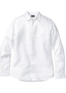 Льняная рубашка Slim Fit с длинным рукавом (белый) Bonprix