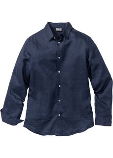 Льняная рубашка Slim Fit с длинным рукавом (темно-синий) Bonprix