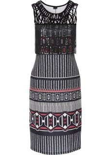 Платье с бахромой (черный с рисунком) Bonprix