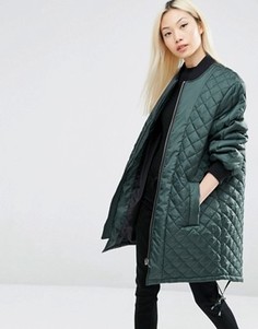 Удлиненная стеганая куртка ASOS - Зеленый