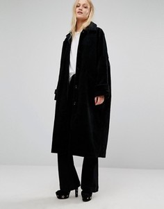 Длинное вельветовое пальто Monki - Черный