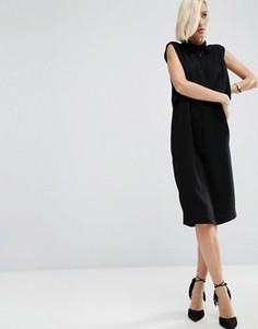 Двухслойное креповое платье-рубашка миди ASOS WHITE - Черный