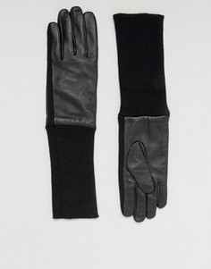 Черные кожаные перчатки с манжетами в рубчик ASOS - Черный