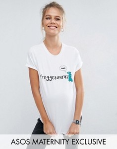 Футболка для беременных с надписью Preggosaurus ASOS Maternity - Белый