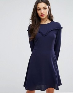 Платье с присборенной юбкой и рюшами New Look - Темно-синий