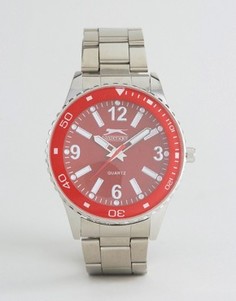 Серебристые часы с красным циферблатом Slazenger - Серебряный