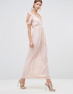 Платье макси с драпированной отделкой на плечах Oh My Love - Розовый